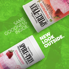NaturesPlus SpirU-Tein strawberry being poured into glass for quick nourishment