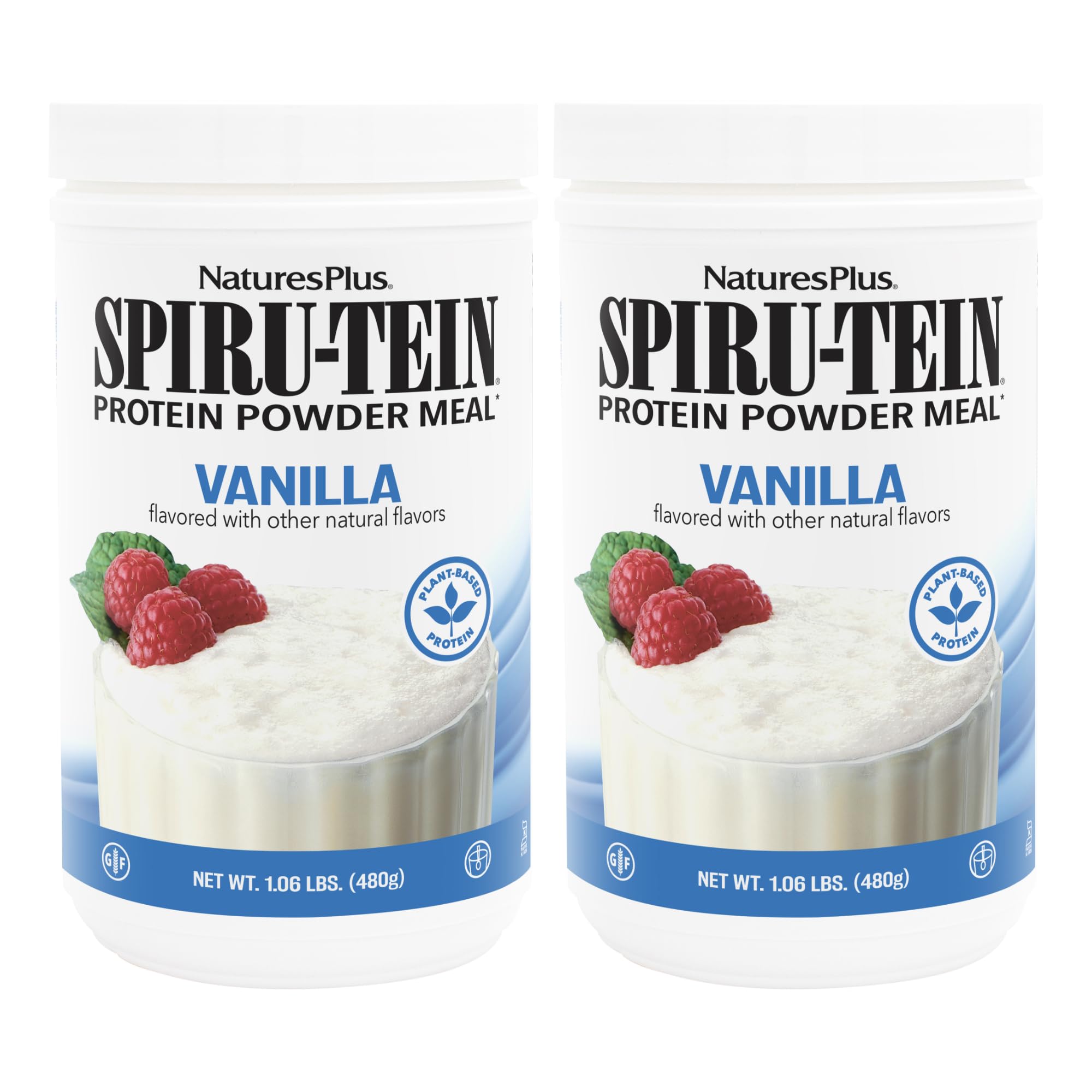 NaturesPlus SPIRU-TEIN vanilla bottle front for daily plant-based protein