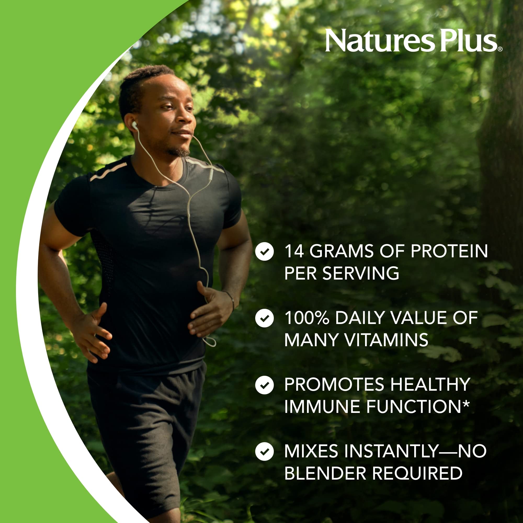 NaturesPlus SpirU-Tein Whey plant-based protein blend with spirulina.