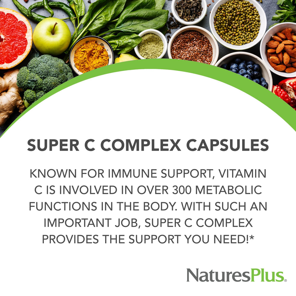 Nature's Plus Super C Complex bioflavonoids graphic illustrating phytonutrient blend