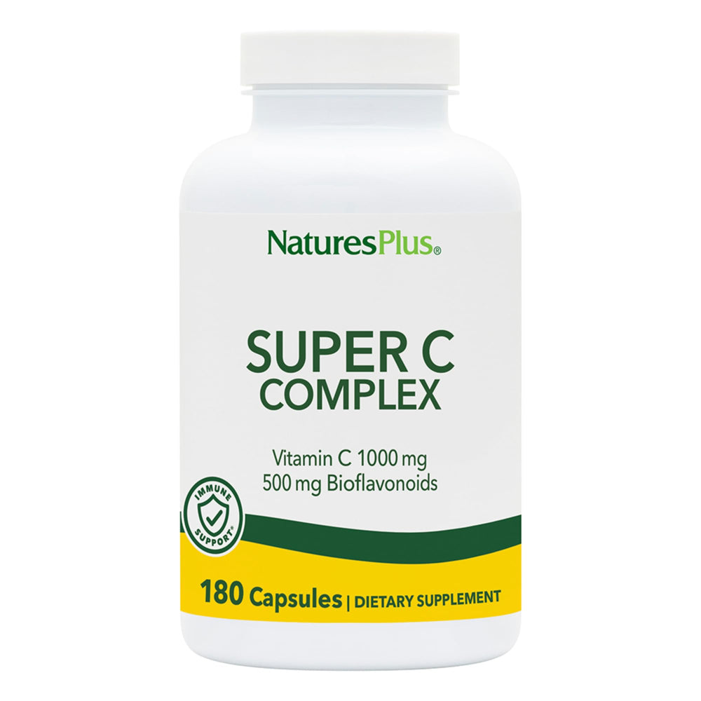 Nature's Plus Super C Complex bottle showing daily vegan vitamin C support