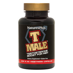 NaturesPlus T Male bottle front view showing compact vegetarian capsules.