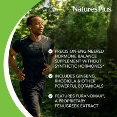 NaturesPlus T-Male packaging visuals highlighting gluten-free formulation for sensitive users