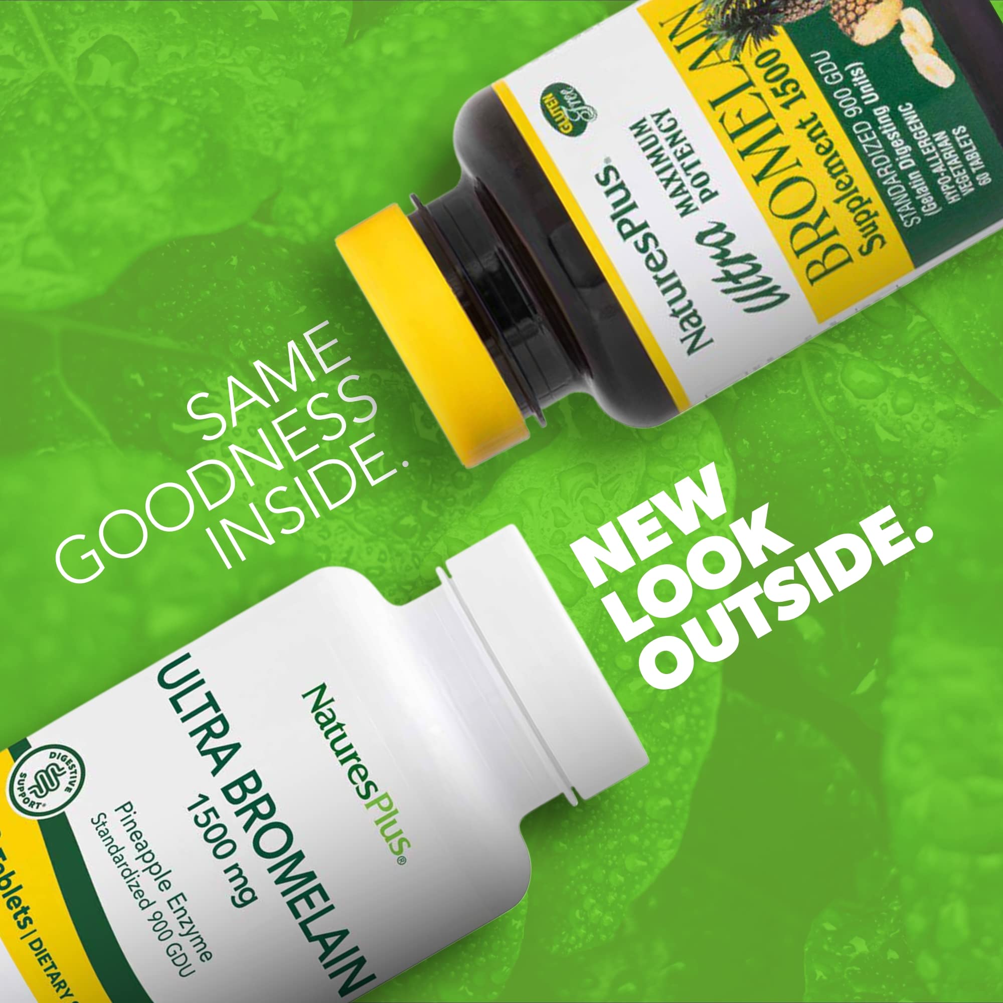 NaturesPlus Ultra Bromelain 1500mg bottle label highlighting potency for digestion and joints