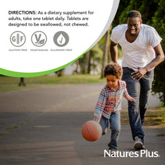 NaturesPlus Ultra Bromelain 1500mg natural ingredients badge indicating gluten-free and vegetarian benefits