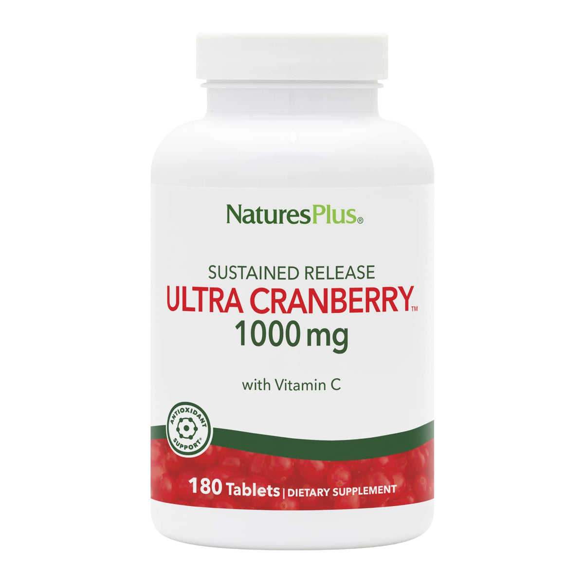 NaturesPlus Ultra Cranberry sustained-release bottle shown for steady cranberry delivery.