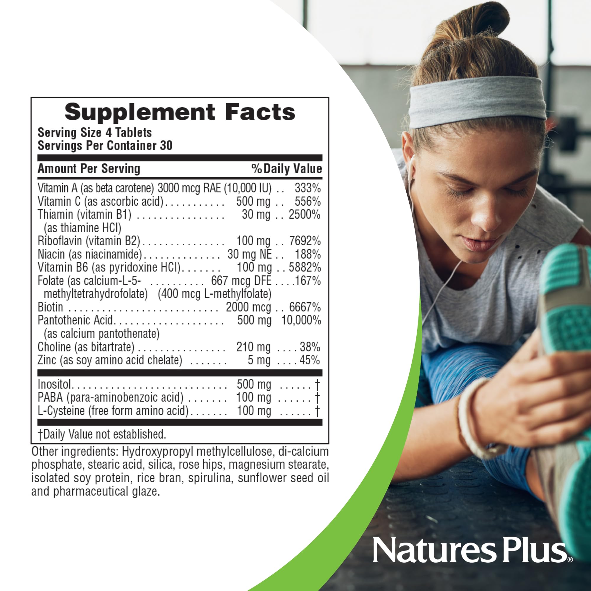 NaturesPlus Ultra Hair dosage label—clear guidance for easy daily dosing.