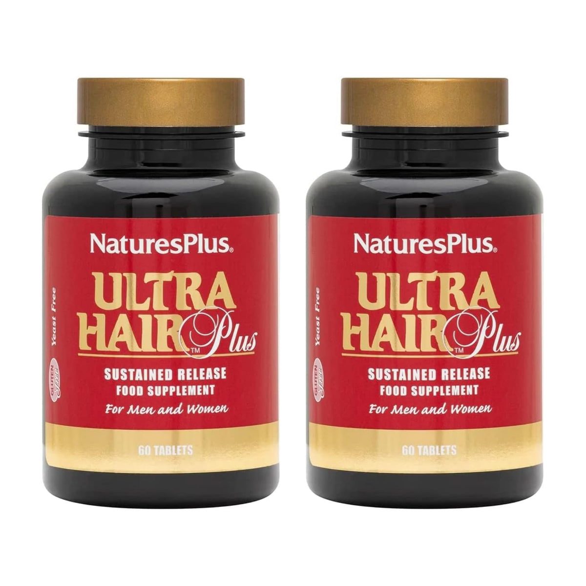 NaturesPlus Ultra Hair Plus bottle for daily hair care support with 60 tablets
