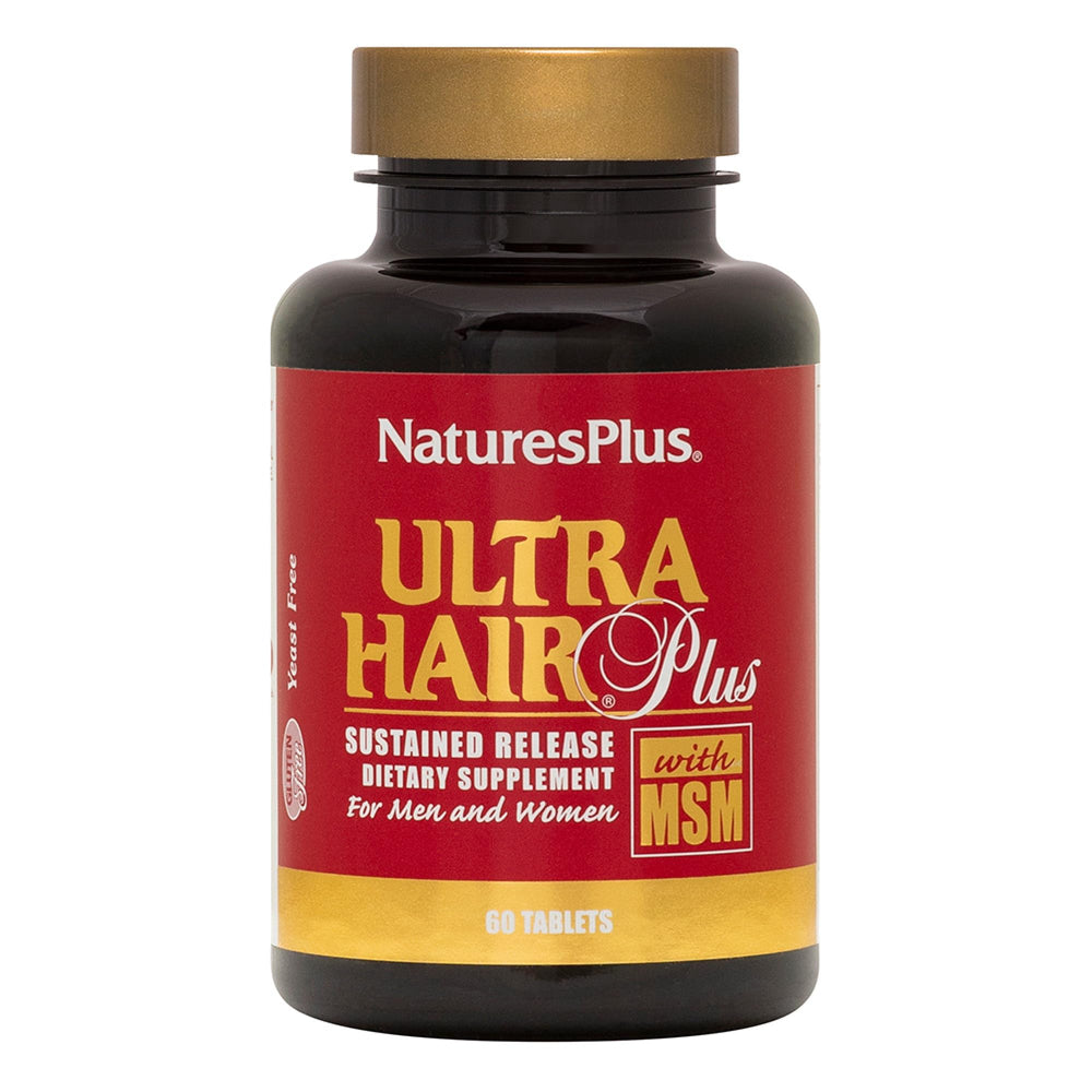 NaturesPlus Ultra Hair Plus bottle with tablets for sustained nourishment