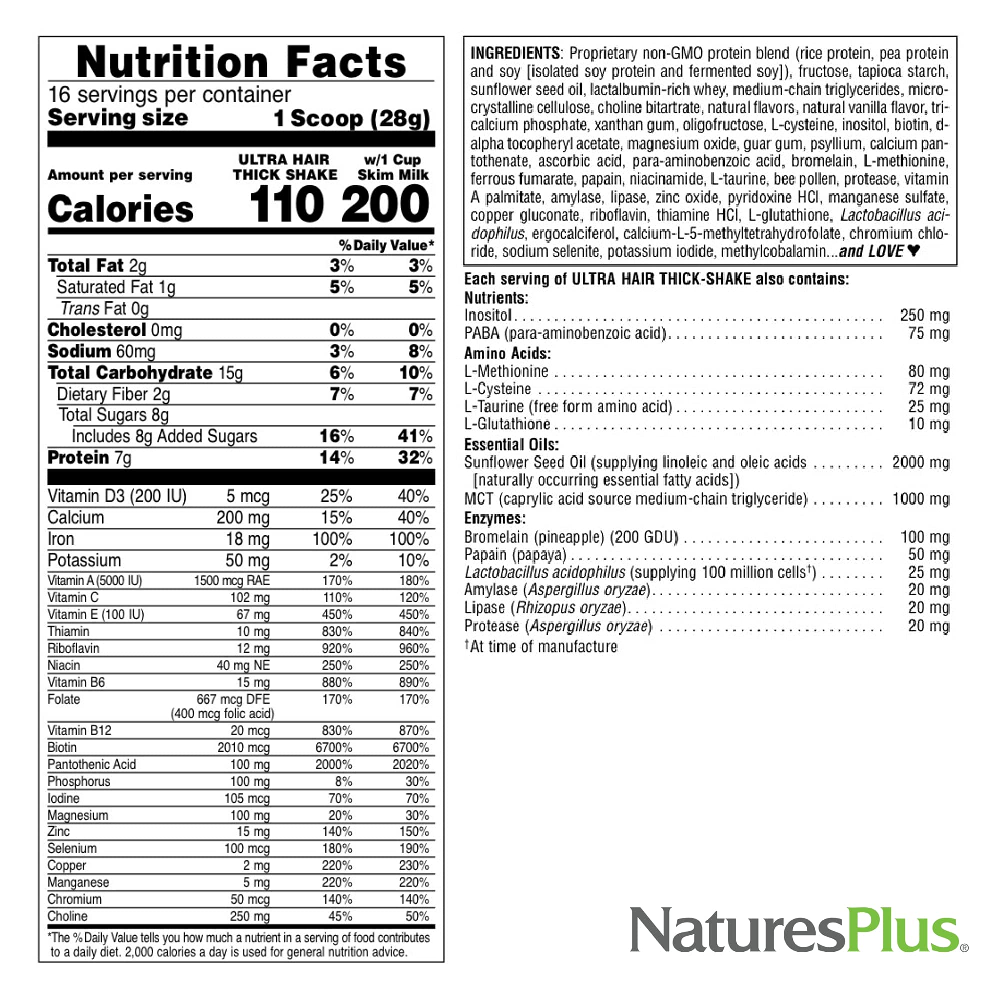 NaturesPlus Ultra Hair Thick Shake poured into a glass to enjoy.