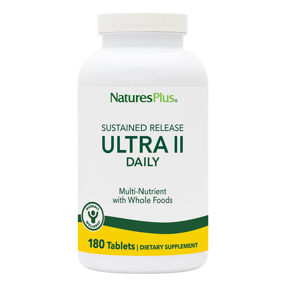 NaturesPlus Ultra II Daily bottle front promotes daily wellness with a complete multivitamin.