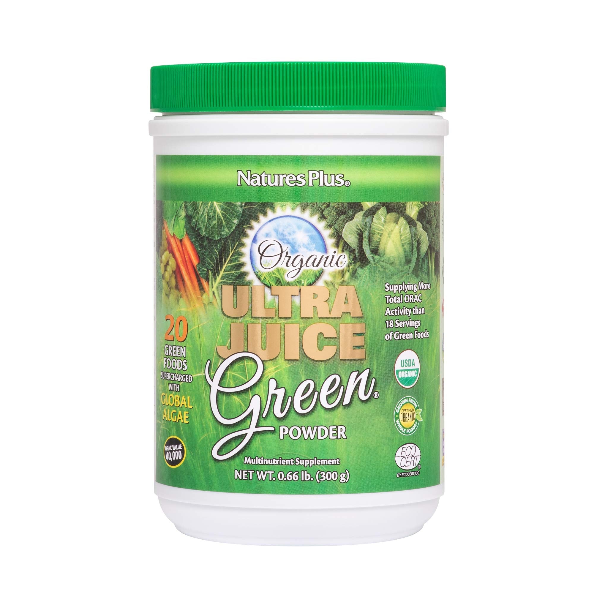 NaturesPlus Ultra Juice Green Drink bottle for daily greens and easy use