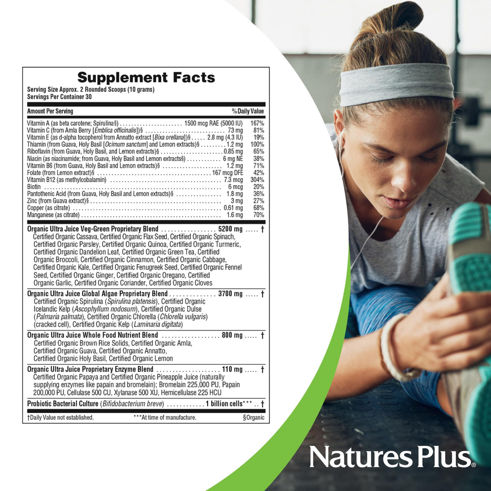 Ultra Juice Green Drink label highlights organic and non GMO claims