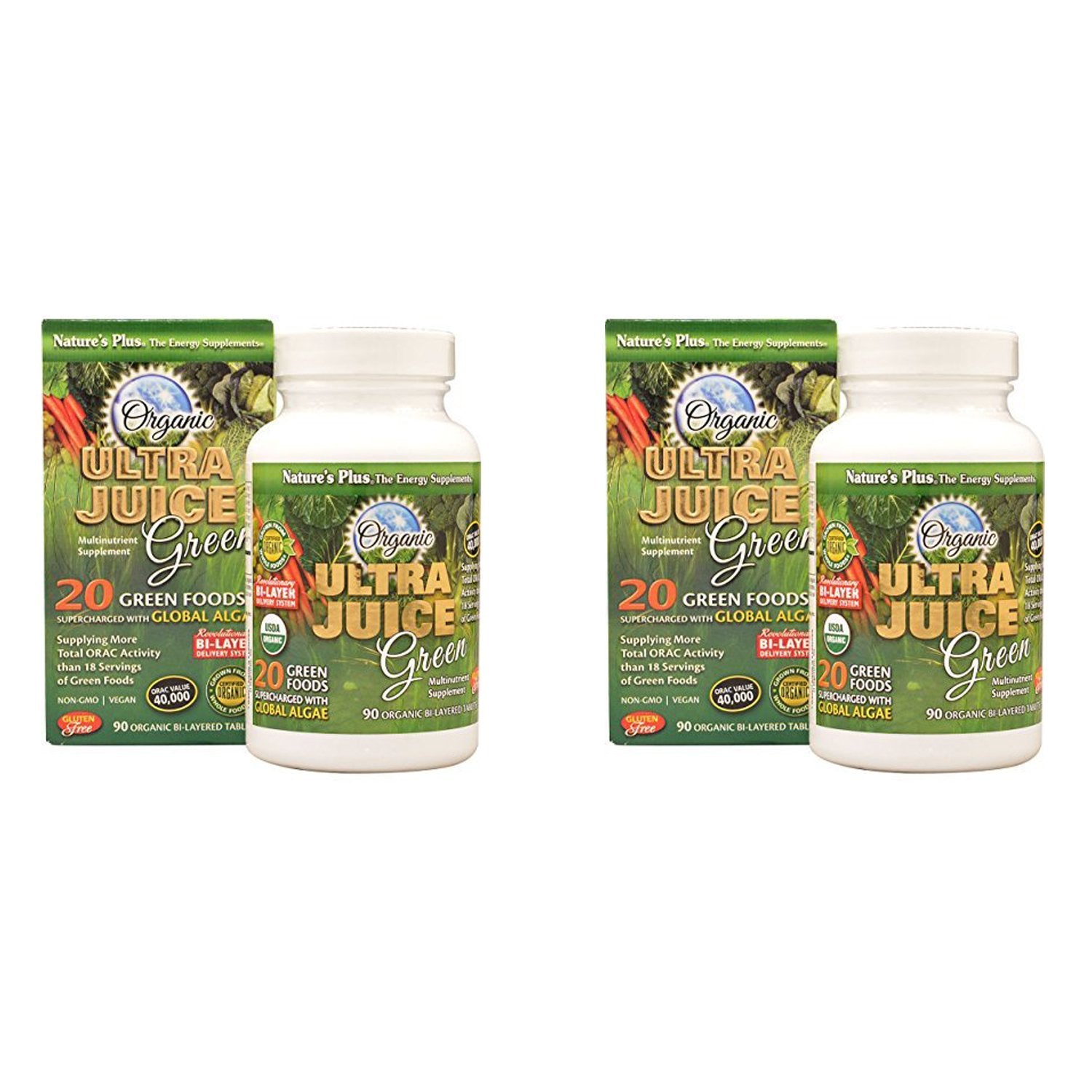 NaturesPlus Ultra Juice Green tablets closeup, convenient daily boost for immune health and energy.