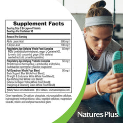 Label detail shows alpha lipoic and co-nutrients for antioxidant-inspired benefits.