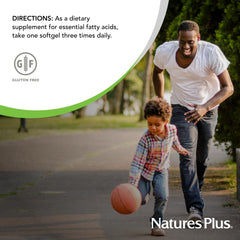 NaturesPlus Ultra Omega 3-6-9 glass shows premium presentation and gluten-free formulation