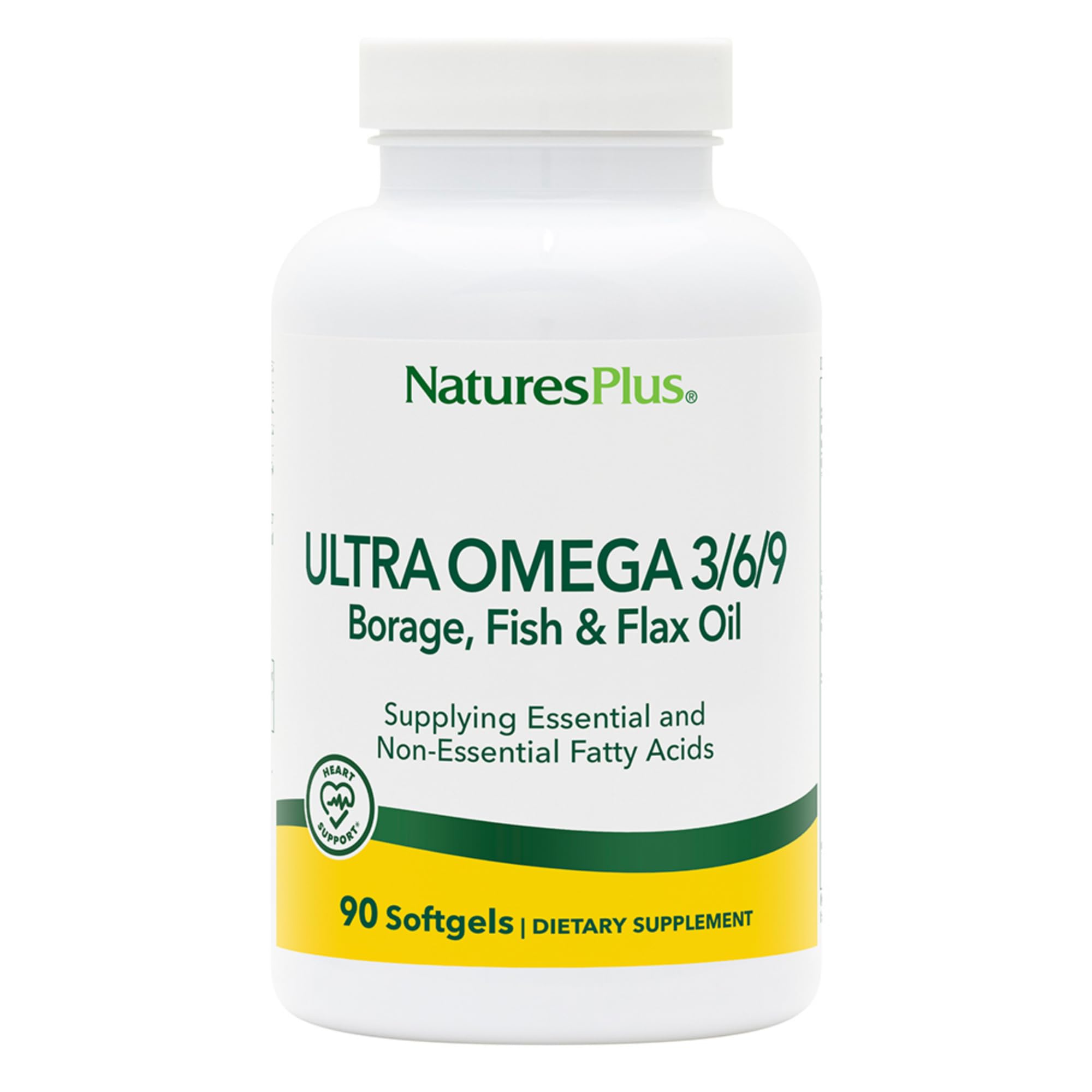 NaturesPlus Ultra Omega 3-6-9 softgels front view supports daily brain and heart nutrition