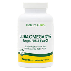 NaturesPlus Ultra Omega 3-6-9 softgels front view supports daily brain and heart nutrition