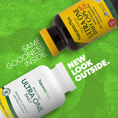 NaturesPlus Ultra One Daily Iron Free capsules close-up highlighting iron-free formula.