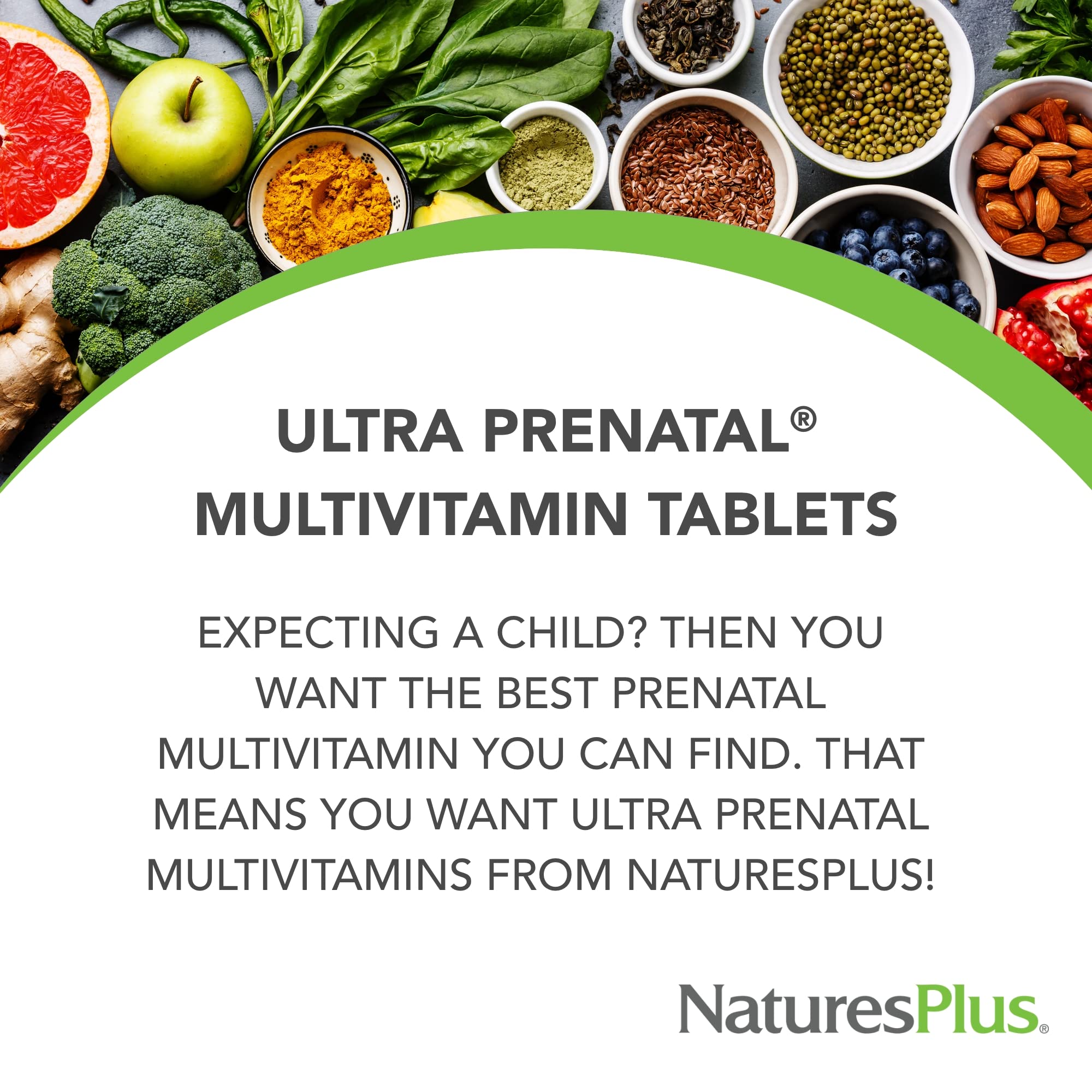 NaturesPlus Ultra Prenatal bottle open with tablets for daily use