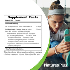 NaturesPlus Ultra Probiotics bottle with berries evokes healthy digestion lifestyle.