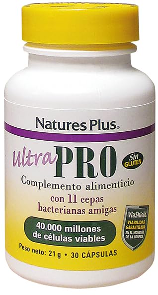 NaturesPlus Ultra Probiotics capsules close-up shows vegan, easy daily use.