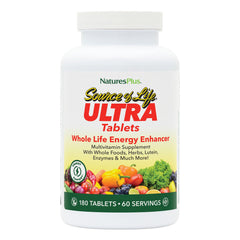 NaturesPlus Ultra Source of Life bottle front highlights a comprehensive multivitamin for daily vitality.