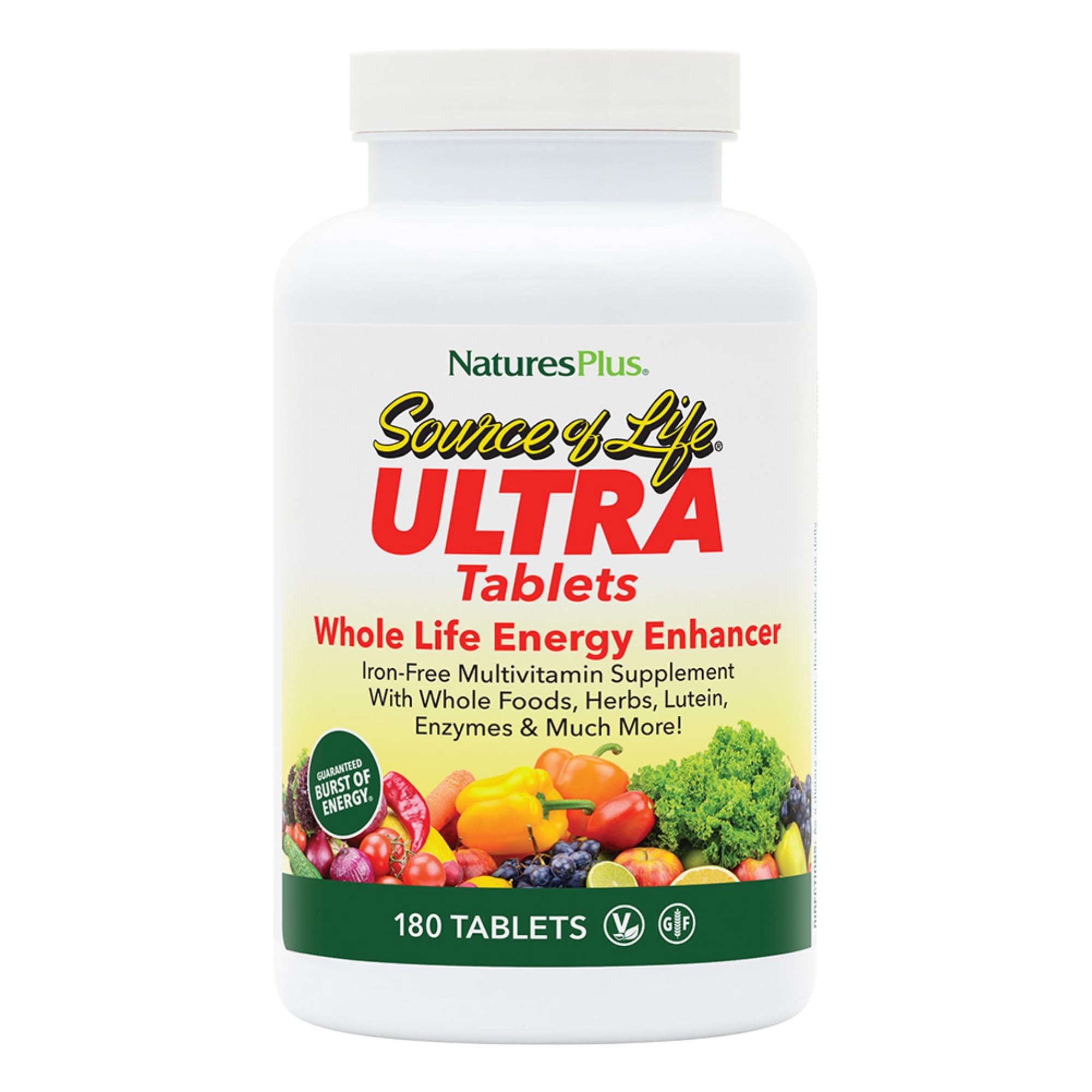NaturesPlus Ultra Source of Life No-Iron bottle front supports daily wellness.