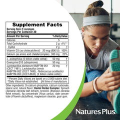 NaturesPlus vitamin D3 and calcium information highlights strong teeth and gums.