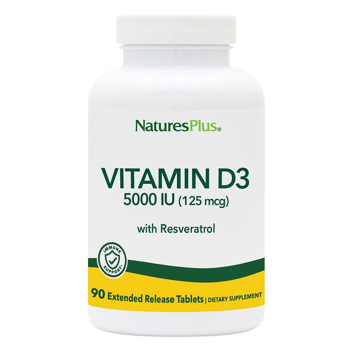 NaturesPlus Vitamin D3 Extended Release bottle on shelf for bone and immune support.