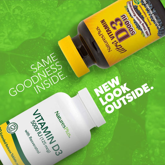NaturesPlus Vitamin D3 Extended Release tablets in bottle for daily health support.