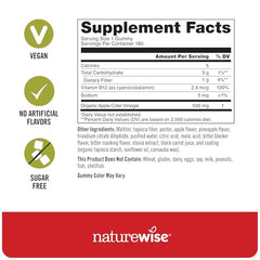 NatureWise gummies closeup shows sugar-free vegan formula flavor.