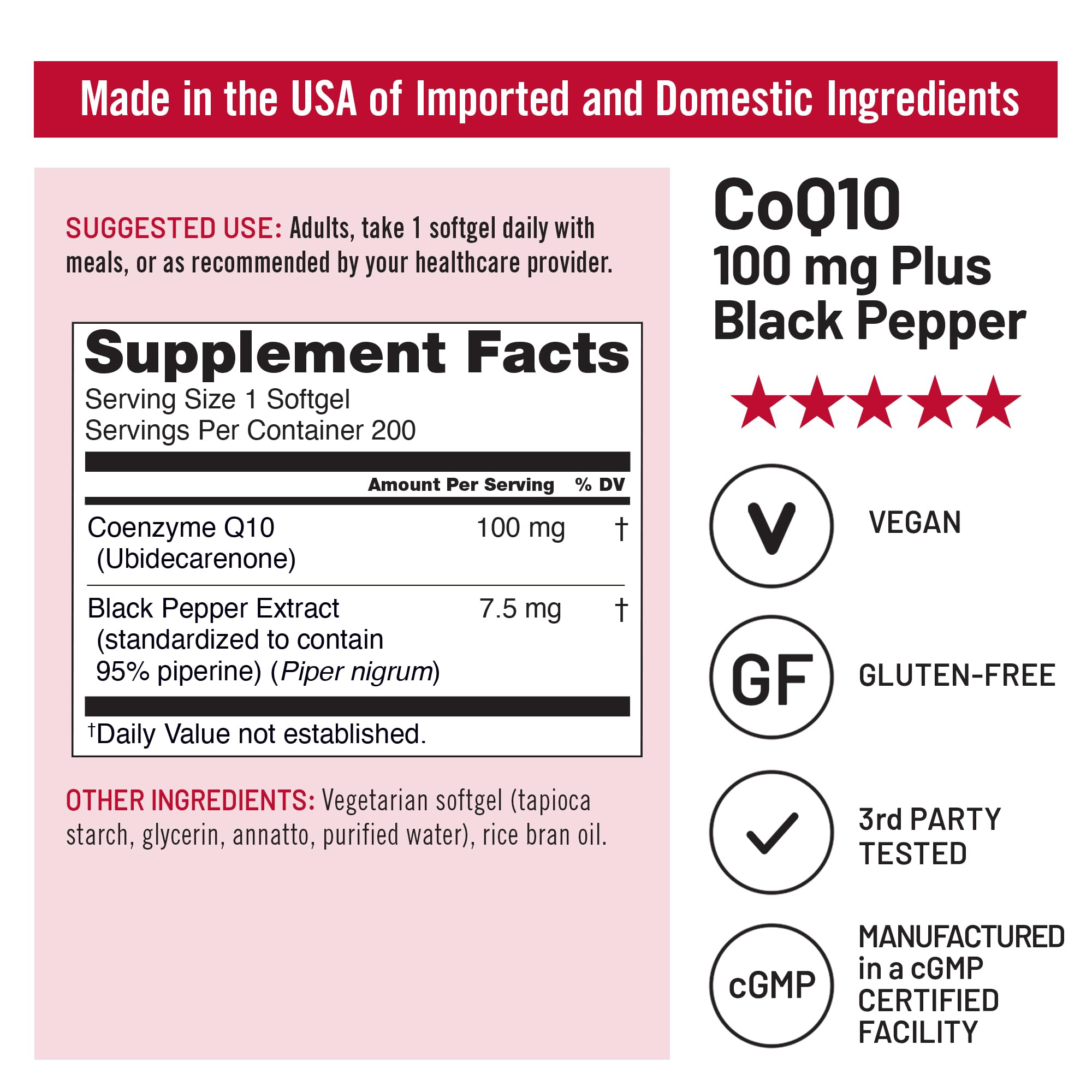 NatureWise CoQ10 ingredients list shows non GMO formulation for clean supplementation.