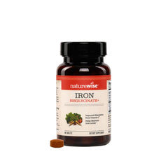 NatureWise Iron Bisglycinate tablets with enteric coating for gentler stomach comfort.