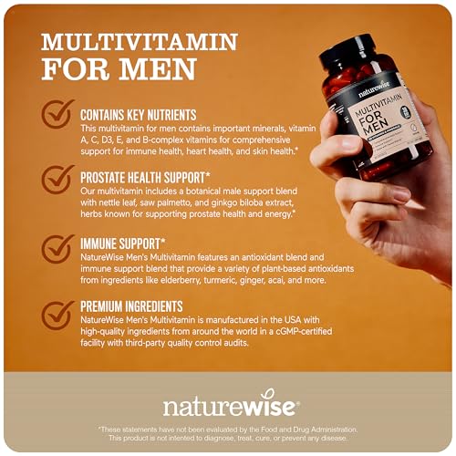 NatureWise Men's Multivitamin bottle on a desk for daily routine.