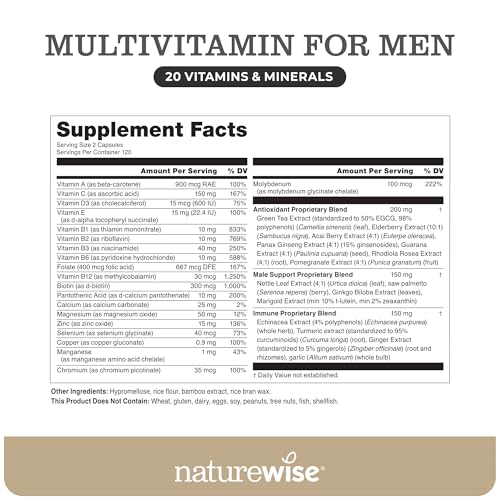NatureWise Men's Multivitamin label detailing vitamins and minerals.