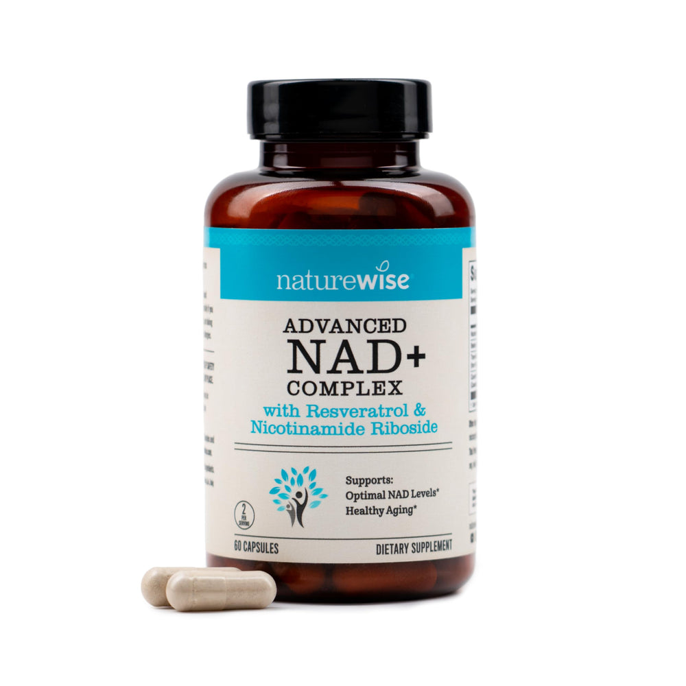 NatureWise NAD+ Support Complex bottle front shows daily wellness branding.
