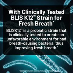 NatureWise BLIS M18 tablet close-up highlighting gum health potential.