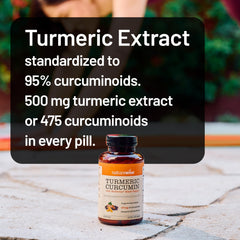 NatureWise turmeric curcumin label closeup showing 95% curcuminoids for potency awareness.