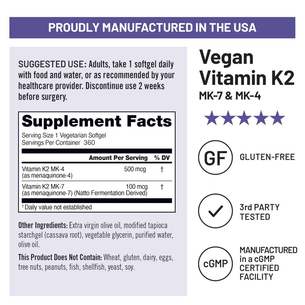 Vegan gluten-free icon for NatureWise Vitamin K2 indicating allergen-conscious option