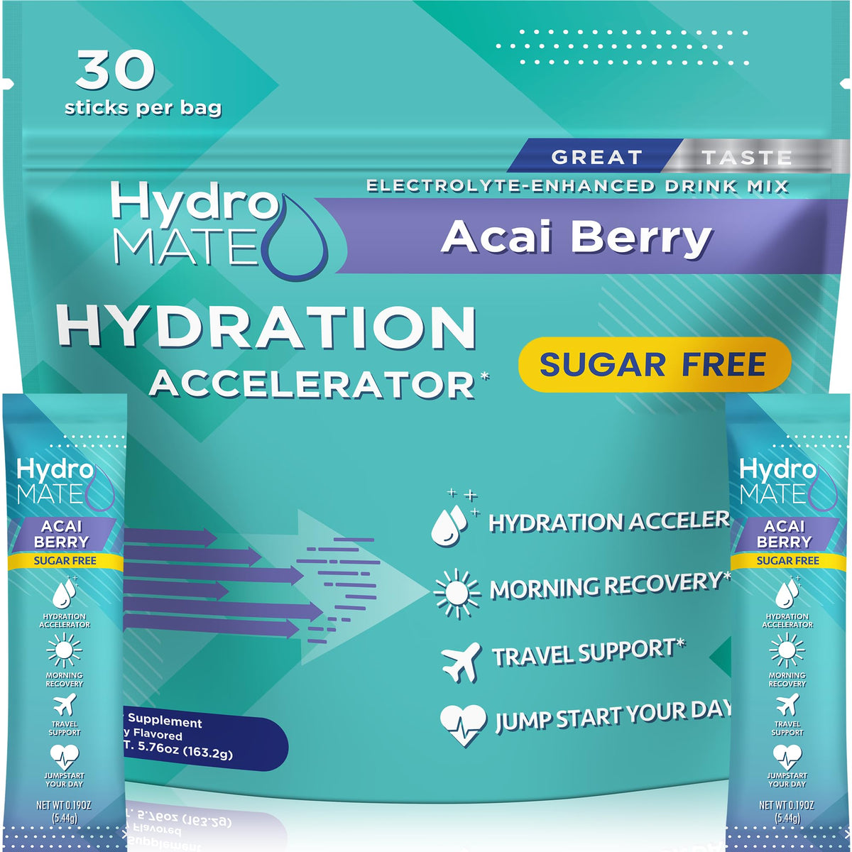 NatureWorks HydroMATE Acai Berry stick packets for on-the-go hydration