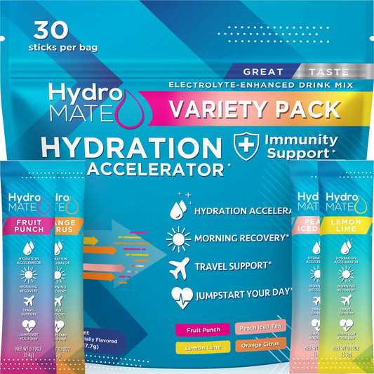 NatureWorks HydroMATE packets front view for on-the-go hydration