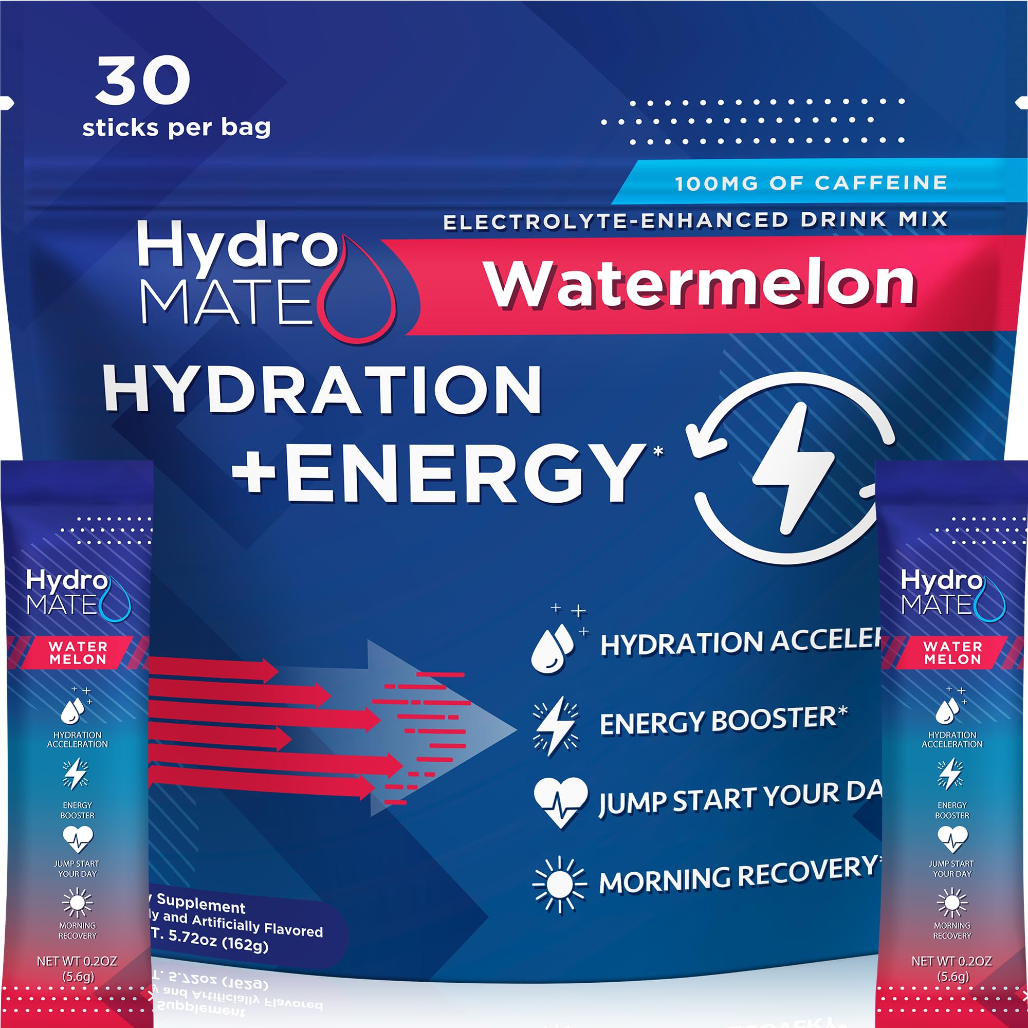 NatureWorks HydroMATE watermelon electrolyte packets for quick on-the-go hydration.
