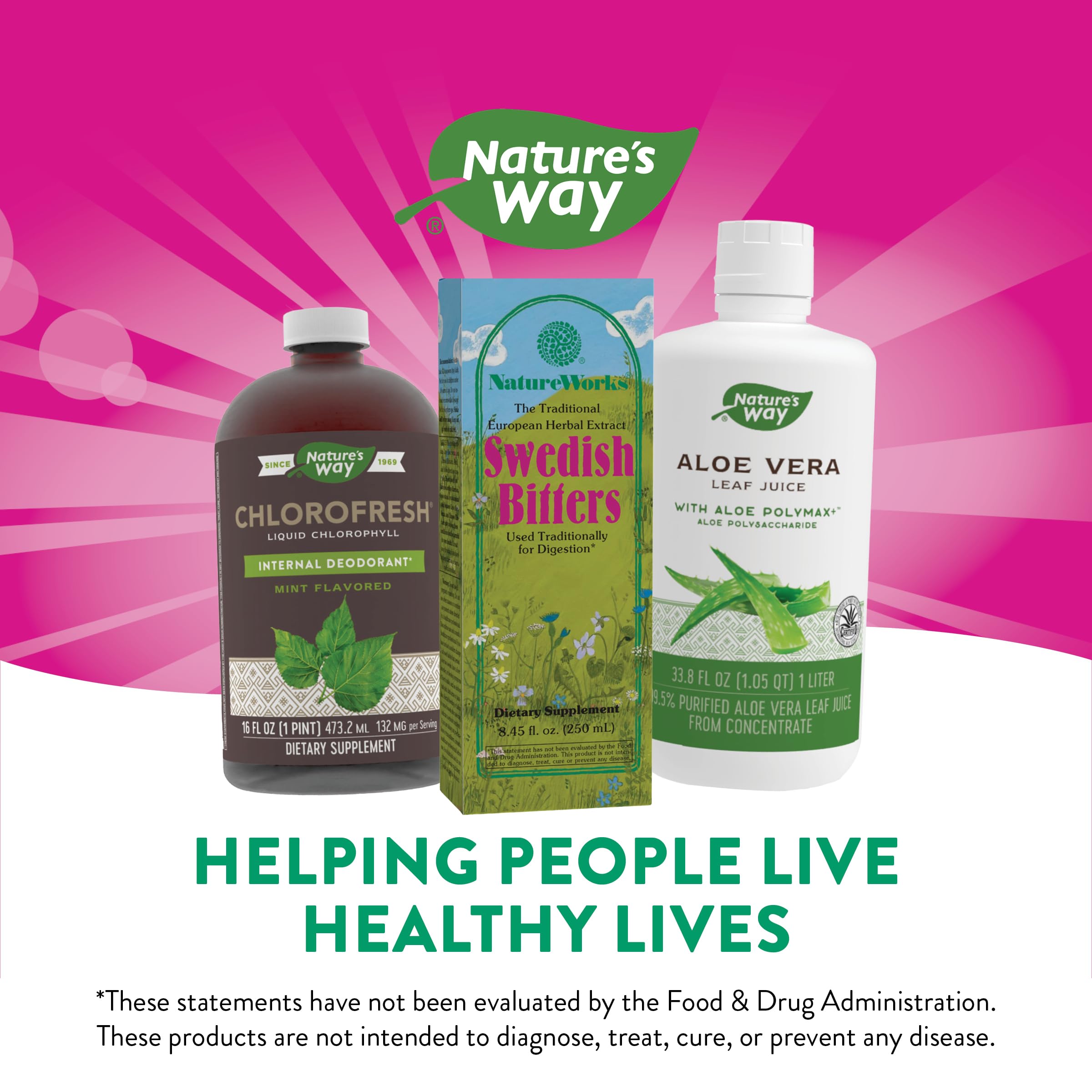 Nature Works Swedish Bitters ingredients list emphasizing carefully selected herbs