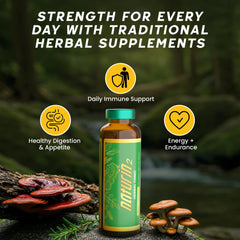 Naturin2 tonic label close-up highlighting herbal blend for balance and energy.