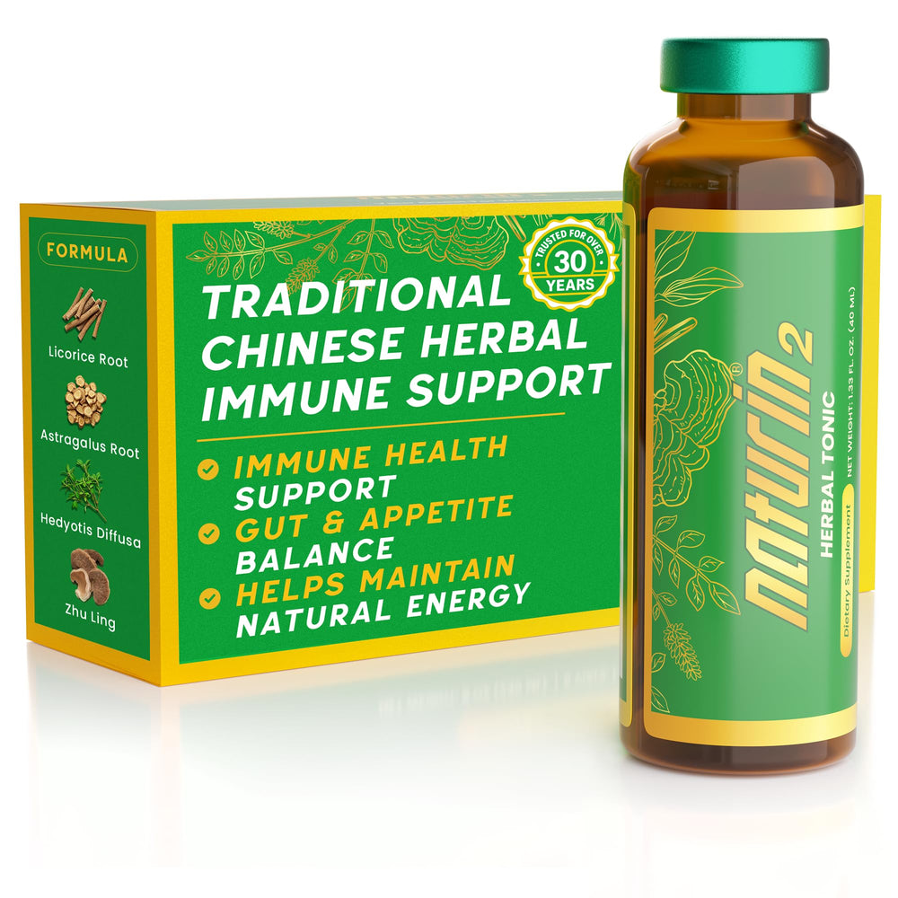 Naturin2 traditional tonic bottle with label, suggesting immune support and daily wellness.