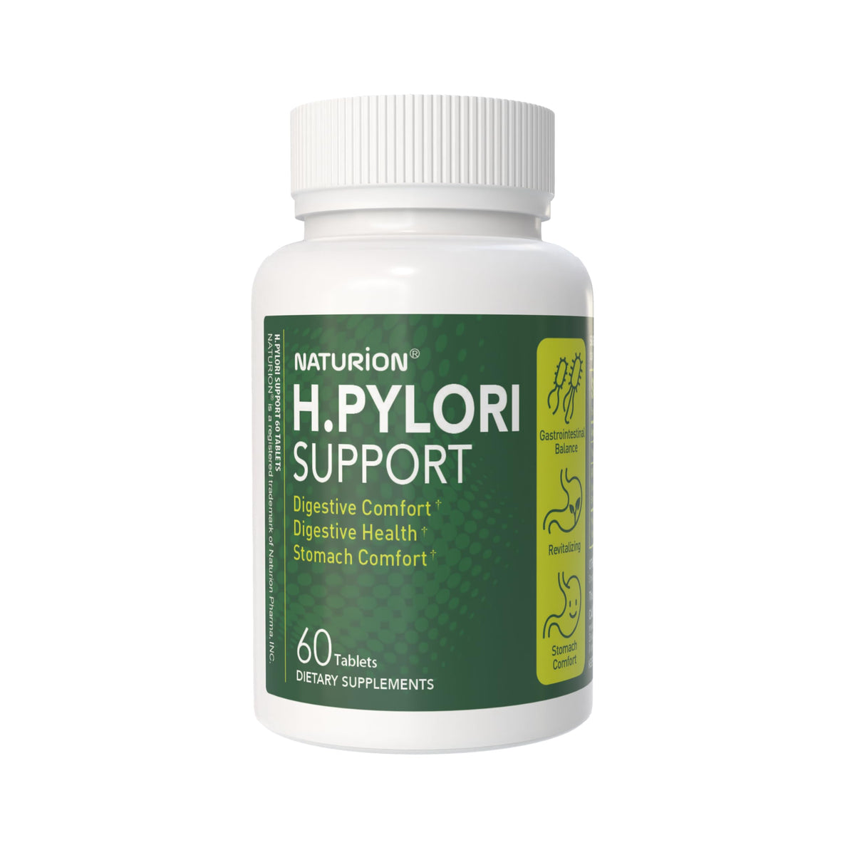 NATURION H. Pylori Support bottle front for daily digestive balance.