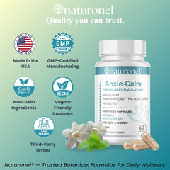 Naturonel Anxie-Calm made in USA badge on product shot.