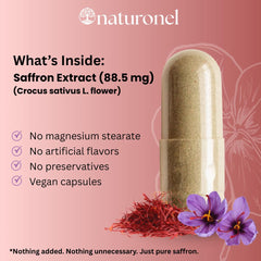Naturonel saffron capsules being poured for on-the-go wellness and easy daily use.