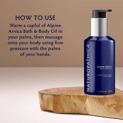 Naturopathica Alpine Arnica Bath & Body Oil highlights Arnica plant ingredient.